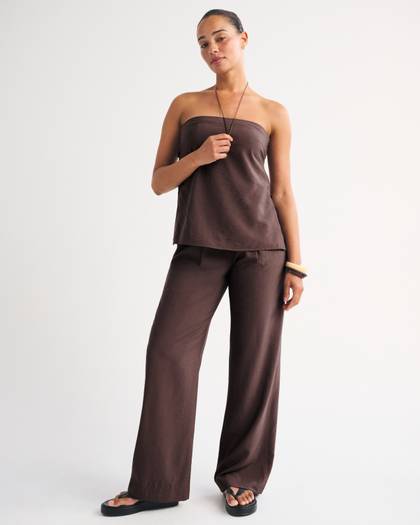 Curve Love A&F Sloane Lightweight Crepe Tailored Wide Leg Pant