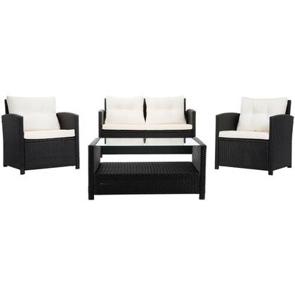 Vellor 4 Piece Living Set - Indoor/Outdoor - PAT7516 - Black/Beige - Safavieh