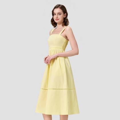 Women's Poplin Fit and Flare Midi A-Line Dress - A New Day™ Yellow M