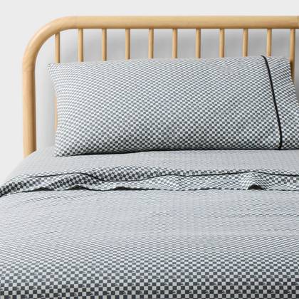 Full Hot Wheels Retro Checkered Flame Kids' Cotton Sheet Set Gray - Hot Wheels by Pillowfort™