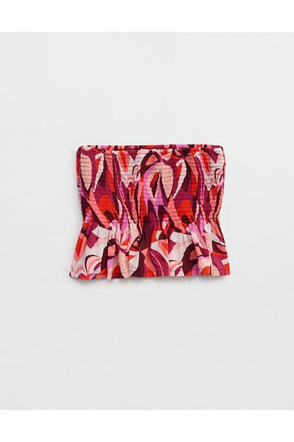 Aerie Party Smocked Tube Top Deep Ruby