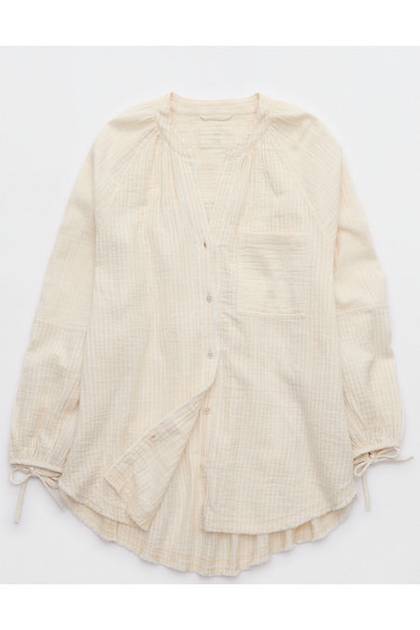 Aerie Daybreak Coverup Shirt Sandalwood