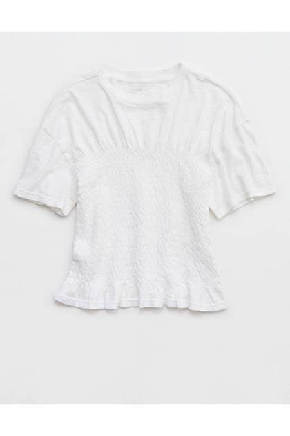 Aerie Smocked T-Shirt White