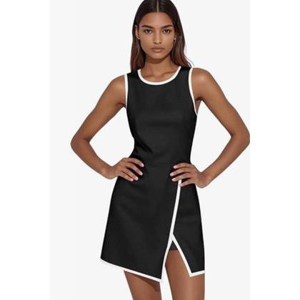 Women's Sleeveless Tennis Dress Contrast Trim Slim Built-in Shorts Active Dress