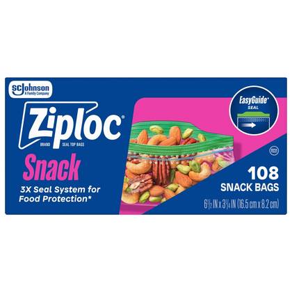 Ziploc Snack Bags for Food Storage and Meal Prep - 108ct: Seal Lock, BPA-Free