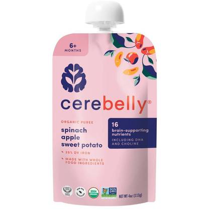 Cerebelly Organic Spinach, Apple & Sweet Potato Baby Food Pouch - 4oz: Age 5+ Months, 2nd Stage Puree, Gluten-Free Organic