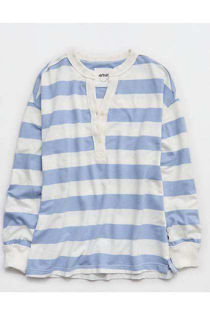 Aerie Poolside Terry Henley Sweatshirt Monaco Blue