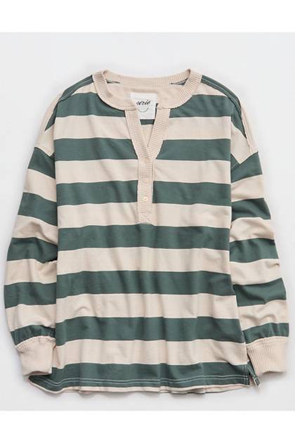 Aerie Poolside Terry Henley Sweatshirt Royal Palm