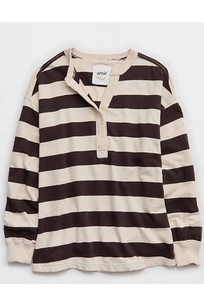 Aerie Poolside Terry Henley Sweatshirt Deep Earth