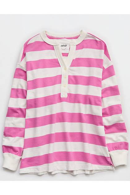Aerie Poolside Terry Henley Sweatshirt Hot Fuchsia