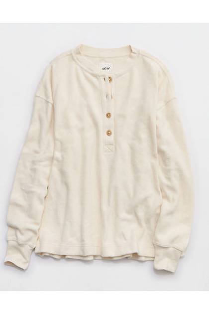 Aerie Sherpa Henley Sweatshirt Natural