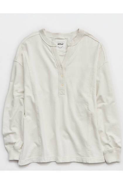 Aerie Poolside Terry Henley Sweatshirt Soft Muslin