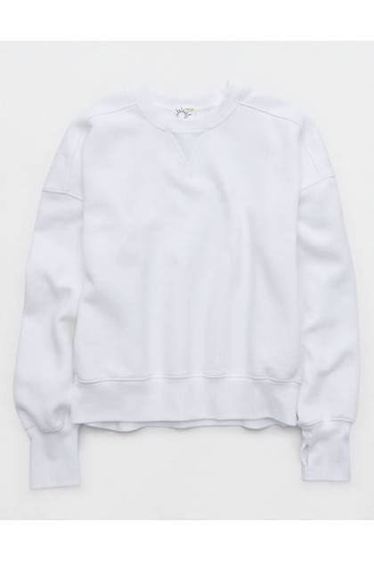 OFFLINE By Aerie Cloud Fleece Classic Crewneck Sweatshirt White