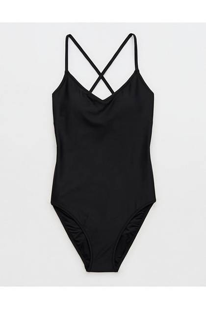 Aerie Strappy Full Coverage One Piece Swimsuit True Black