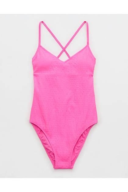 Aerie Scoop One Piece Swimsuit Pink Punch