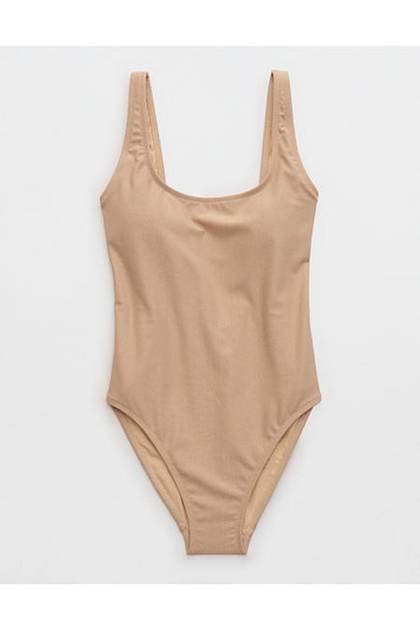Aerie Babewatch Crochet One Piece Swimsuit Tumbleweed Tan