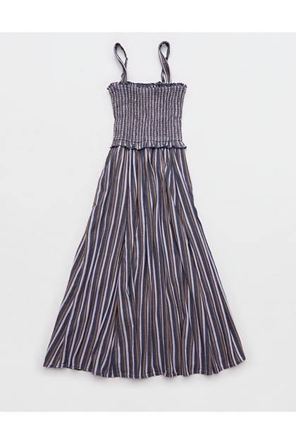 Aerie At The Barre Smocked Dress Navy