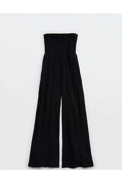 Aerie At The Barre Strapless Jumpsuit True Black