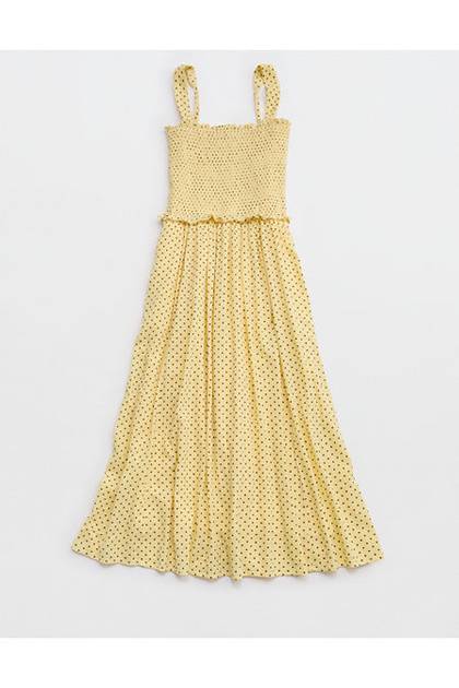 Aerie At The Barre Smocked Dress Citron