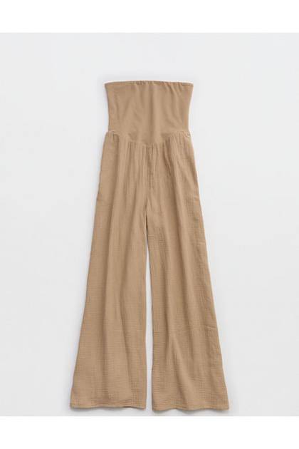 Aerie At The Barre Strapless Jumpsuit Toasted Almond