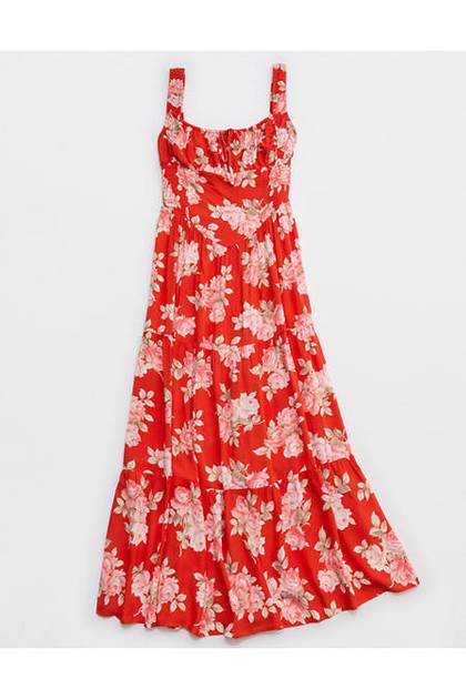 Aerie Corset Maxi Dress Orange Flare