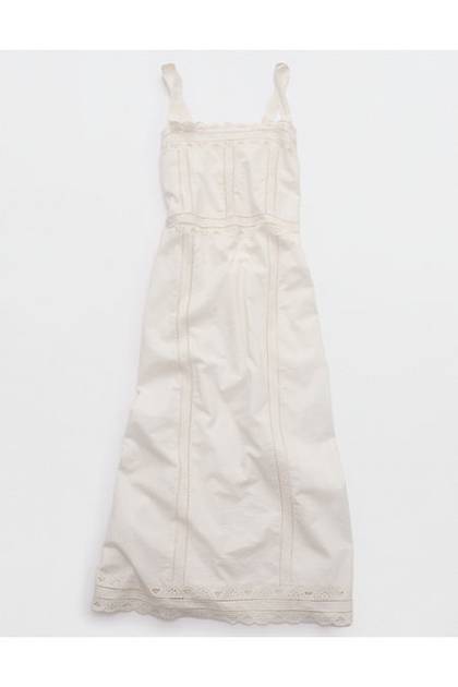 Aerie Embroidered Midaxi Dress Natural