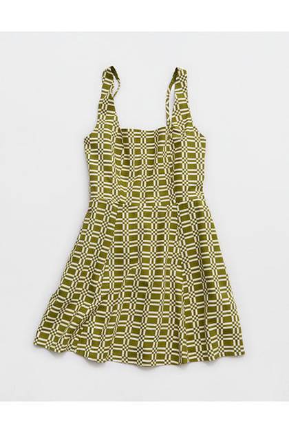 Aerie Linen Blend Mini Dress Palm