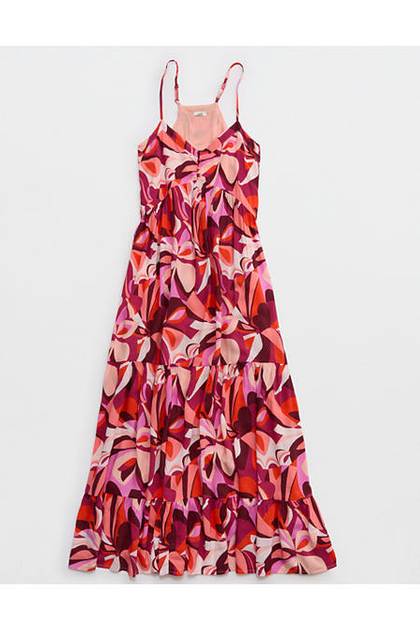 Aerie Printed Maxi Dress Deep Ruby