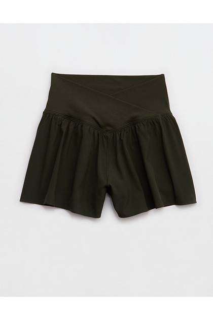 OFFLINE By Aerie Real Me Crossover Flowy Short Olive Petal