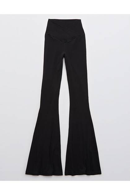 OFFLINE By Aerie Real Me High Waisted Crossover Rib Super Flare Legging True Black