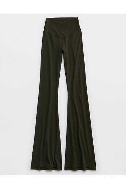 OFFLINE By Aerie Real Me High Waisted Crossover Flare Legging Olive Petal