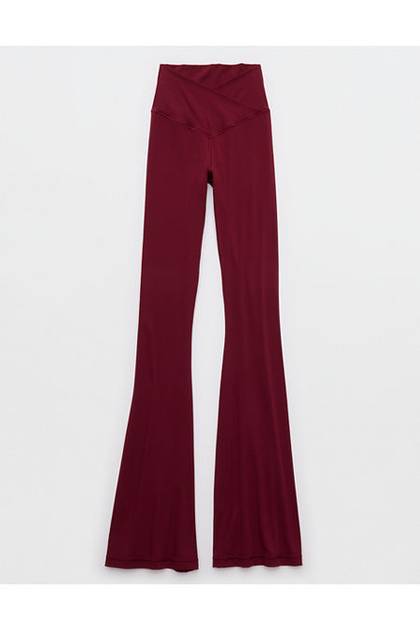 OFFLINE By Aerie Real Me High Waisted Crossover Flare Legging Deep Cherry