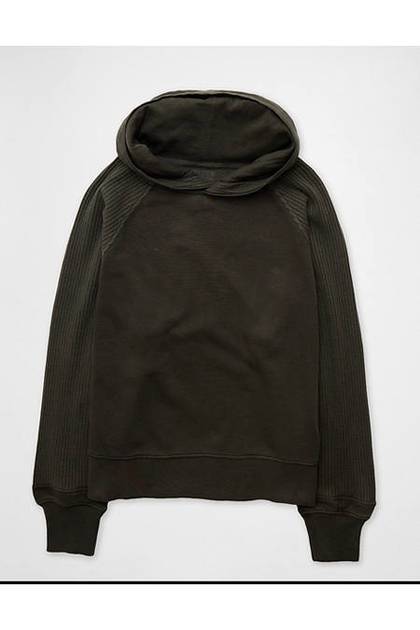 Aerie Essential Waffle Hoodie Smoked Gray