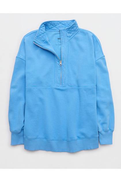 Aerie Quarter Zip Sweatshirt Blue Vinyl
