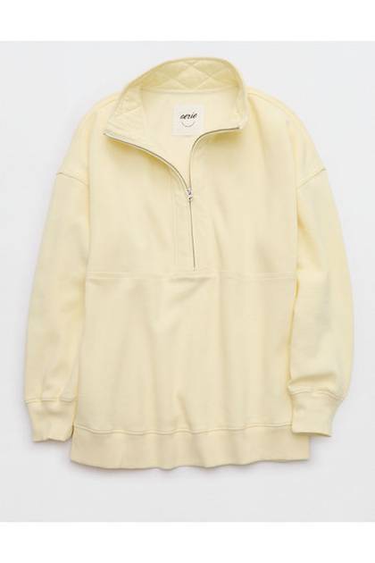 Aerie Quarter Zip Sweatshirt Cozy Yellow