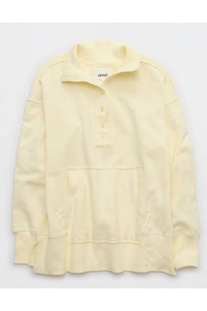 Aerie Vintage Popover Polo Sweatshirt Cozy Yellow