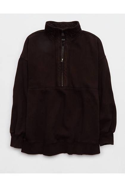 Aerie Quarter Zip Sweatshirt Deep Earth