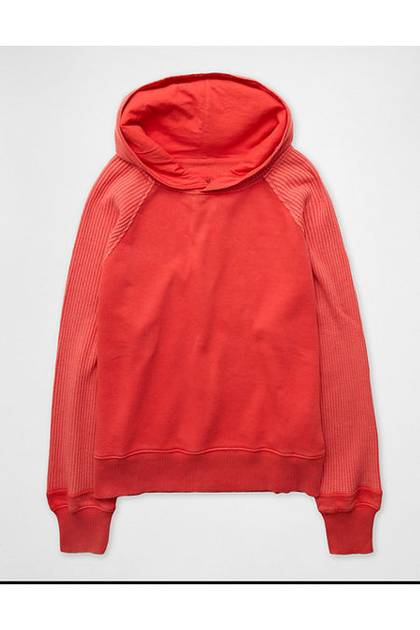Aerie Essential Waffle Hoodie Bright Red