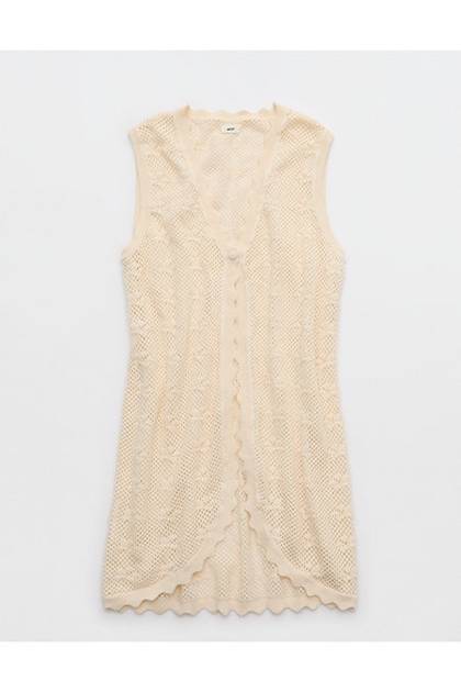 Aerie Scallop Crochet Coverup Natural