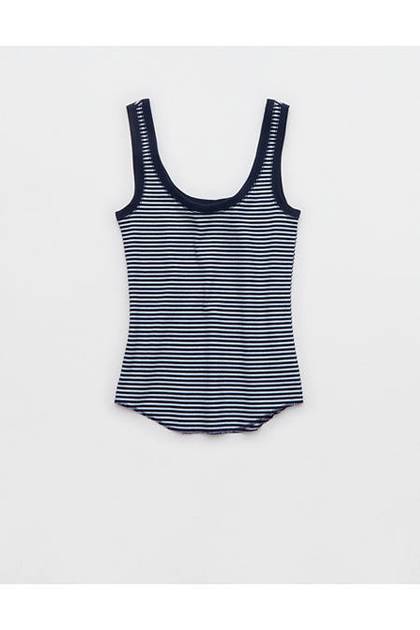 Aerie Ribbed Scoop Neck Tank Top Navy