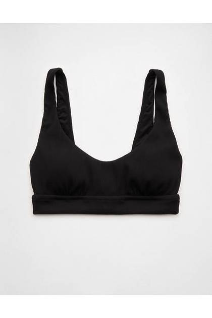 Aerie Banded Wide Strap Scoop Ribbed Bikini Top True Black