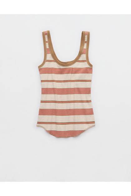 Aerie Ribbed Scoop Neck Tank Top Heather Frost