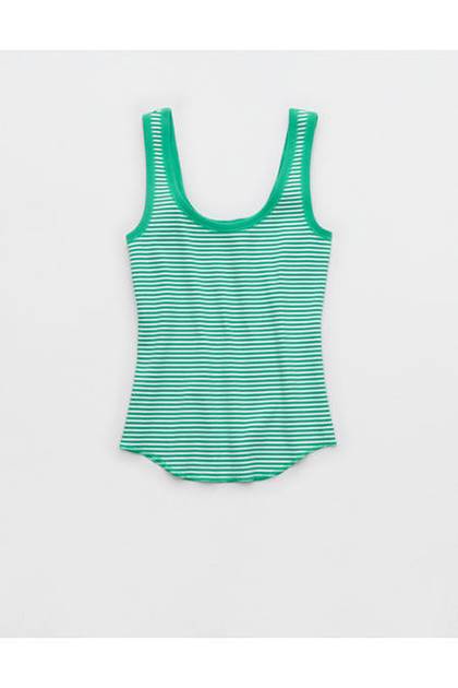 Aerie Ribbed Scoop Neck Tank Top Leaf Green