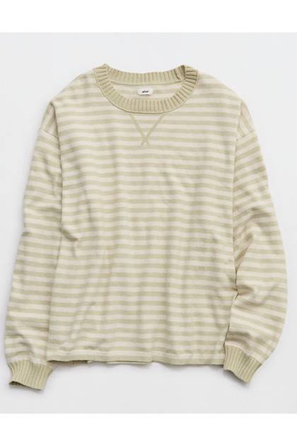 Aerie Sunday Soft Crew Sweater Green Sheen