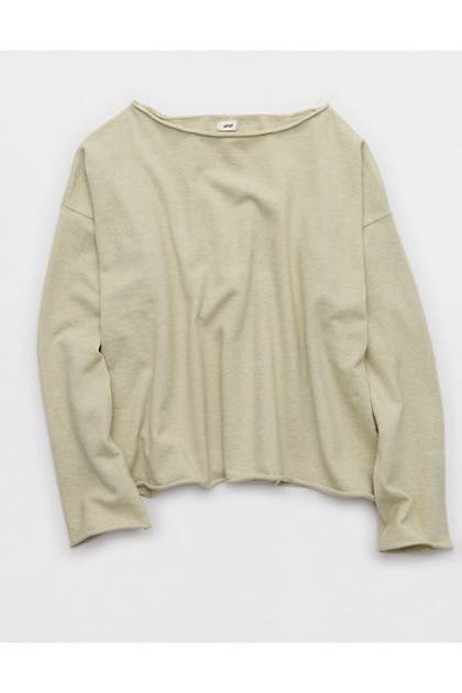 Aerie Sunday Soft Boatneck Sweater Green Sheen