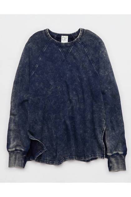 OFFLINE By Aerie Keep It 100 Terry Long Sleeve Crewneck Royal Navy