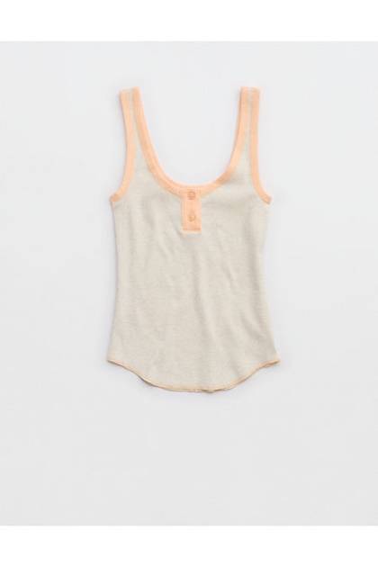 Aerie Ribbed Henley Tank Top Heather Frost