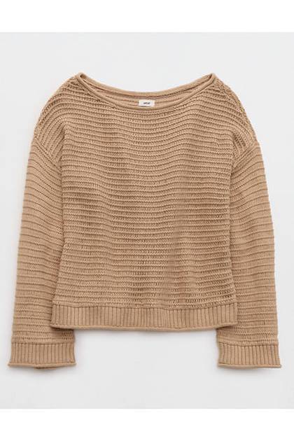 Aerie Sunkissed Textured Off-The-Shoulder Sweater Toasted Almond