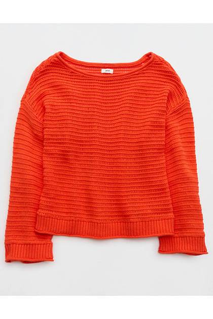 Aerie Sunkissed Textured Off-The-Shoulder Sweater Orange Flare