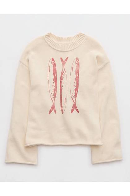 Aerie Sunkissed Cotton Graphic Sweater Cake Batter